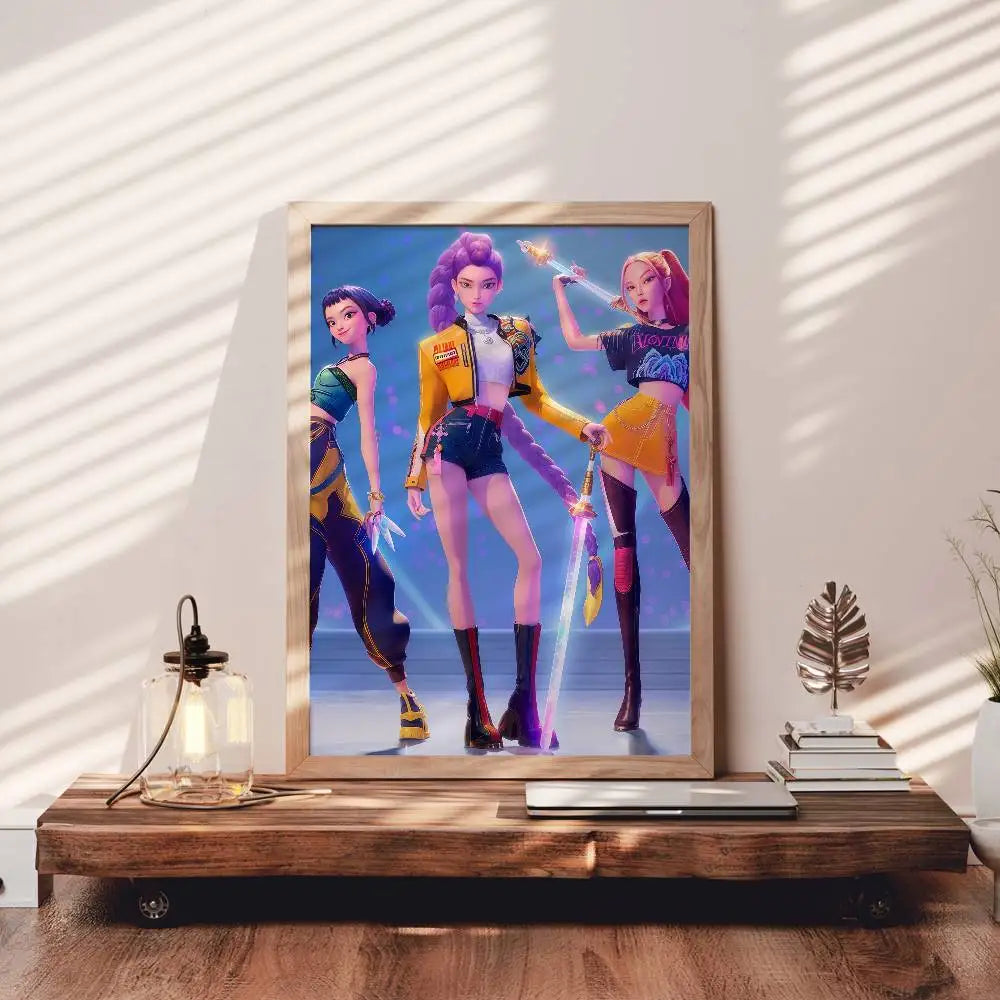 K-KPop Demon Hunter Poster Self-adhesive Art Waterproof Paper Sticker Coffee House Bar Room