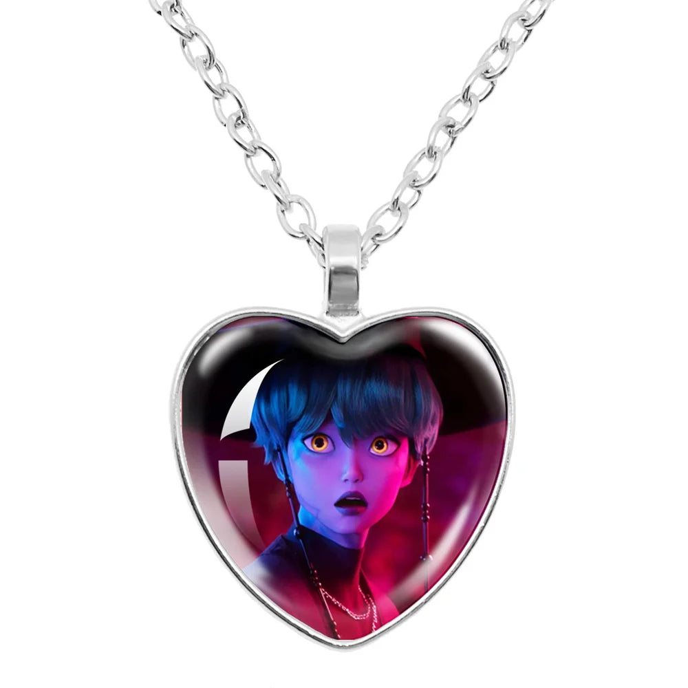 K-Pop Demon Hunters Huntr-x Rumi Zoey Mira Glass Heart Pendant Necklaces Accessories Charms Necklace Fans Jewelry Cosplay Gift