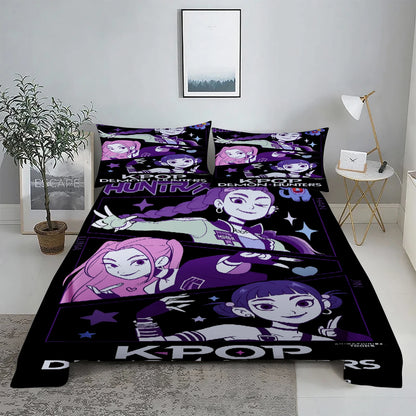 K-Pop D-Demon Hunters 3D Digital Flat sheet set Printing Bedroom Bed Sheet Pillowcase Bedding Kit for Home Decor
