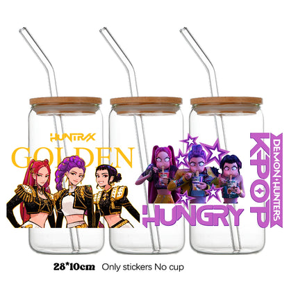k-pop Demon Hunters wrapping Transfer cups HUNTRX Decal Rumi kpop saja boys Uvdtf Bottle k pop Stickers Uv Dtf Car Huntrix Wraps
