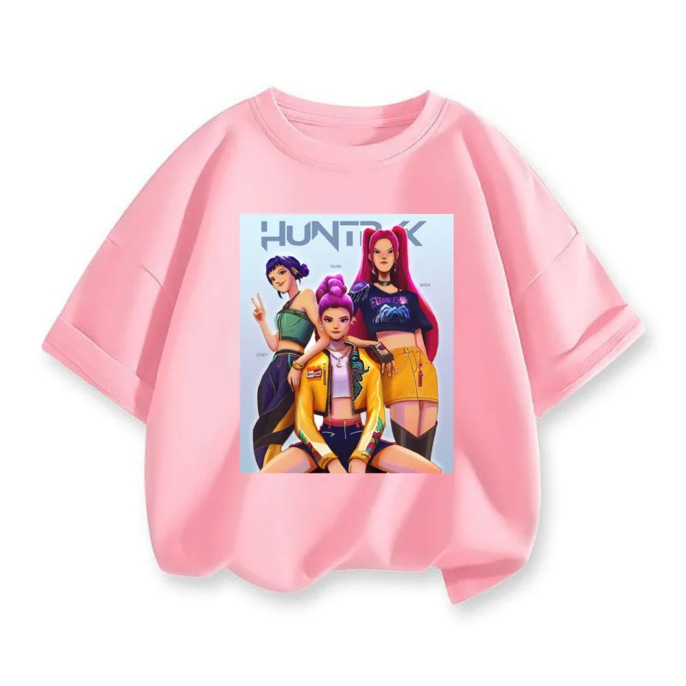 2025 New Hot KPop Demon Hunters Child Short Sleeve T-shirt Anime Character Print Tees Boys Girls Casual Tops Birthday Gift