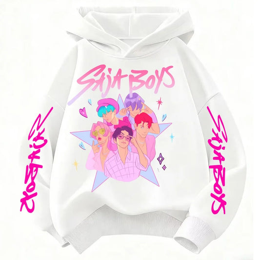 KPop Demon Hunter Saja Boys Cartoon Girls Boy Hooded Sweatshirt Warm Children's Korean Wave Fashion Casual Tops Casual Clothing