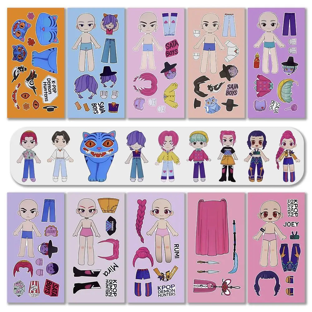 10/20/30 Sheets KPop Demon Hunters Stickers DIY Dress Up Puzzle Stickers Kids Make Your Own Game Children Jigsaw Education Toy