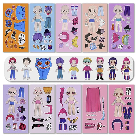 10/20/30 Sheets KPop Demon Hunters Stickers DIY Dress Up Puzzle Stickers Kids Make Your Own Game Children Jigsaw Education Toy