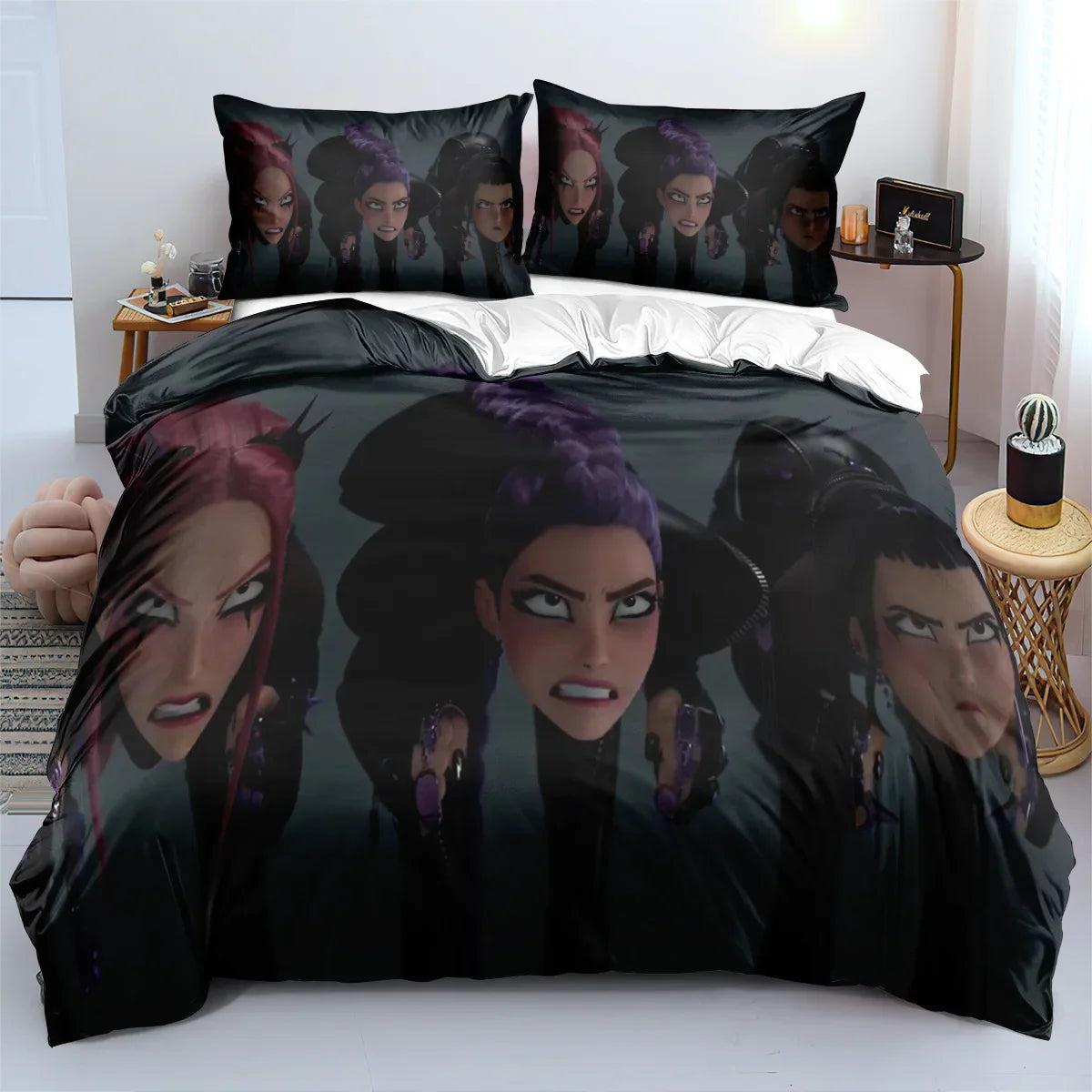 K-Pop Bedding Set Demon Hunters Themed Colorful Print Polyester Student Dormitory Bed Sheet Duvet Cover Kid Gift Home Textile