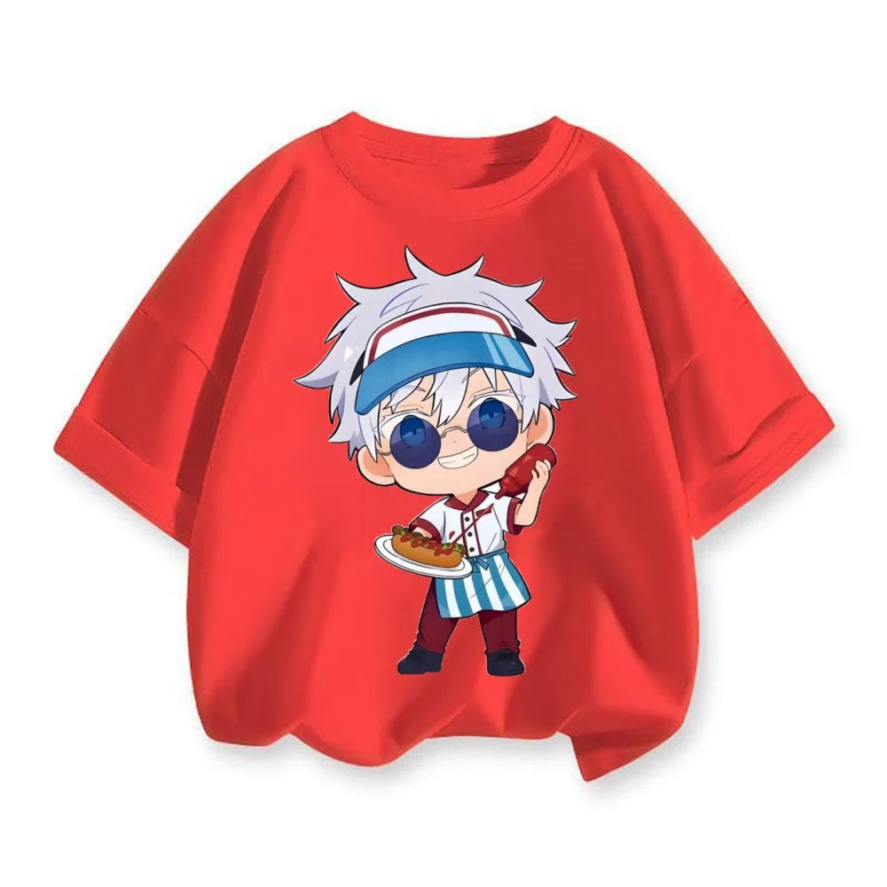 Jujube Kaisen patchwork printed loose children's short sleeved T-shirt with five martial arts tops