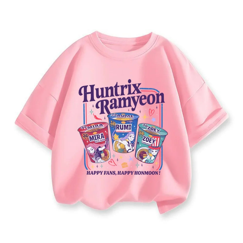 Kpop Demon Hunters Children's Clothing Short Sleeve T-shirt Cute Rumi Zoey Mira Shirts Harajuku Tops for Boys Girls Clothes Gif