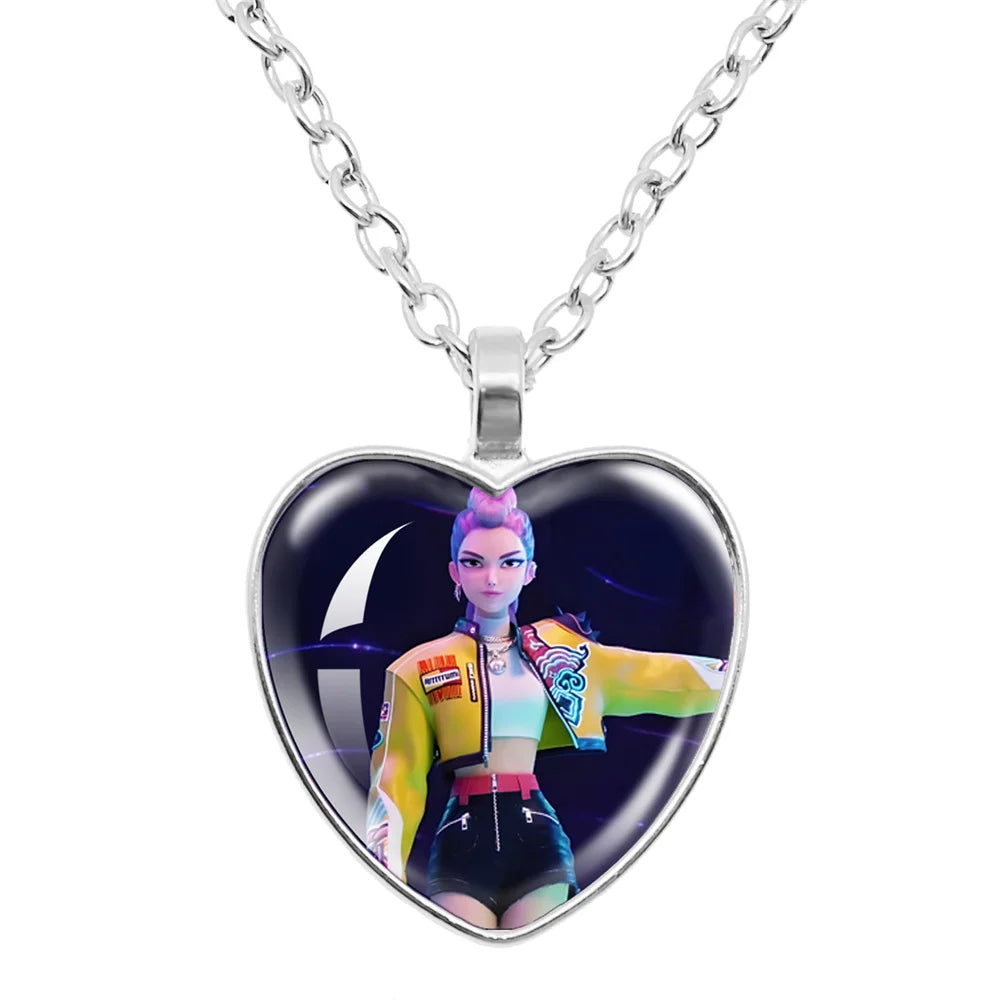 Rumi Zoey Mira Heart Glass Pendant Necklaces KPop Demon Hunters sajaboy Charm Necklace Fans Jewelry Accessories Cosplay Gift