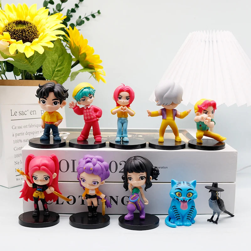 10pcs/Set K-pop Demon Hunters Anime Figure Toys Q Version Derpys Tiger Rumi Mira Zoey Sussy Figurine Doll Fans Christmas Gift