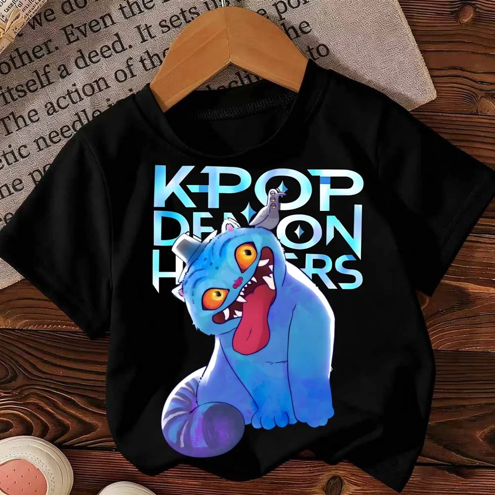 Kpop Demon Hunters T-Shirt Kids Short Sleeve Casual Fashion Summer Boys Girls Anime Clothes
