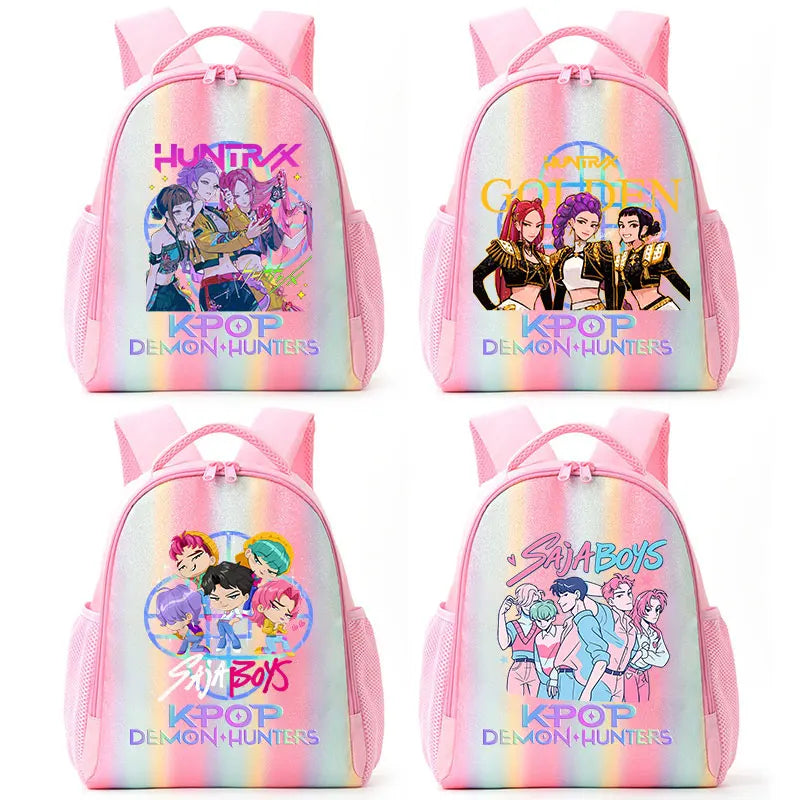 For K-Pop Demon Hunters Student Rainbow Backpack Anime Accessories HUNTR/X Rumi Mira Zoey Schoolbag Children's Birthday Gifts