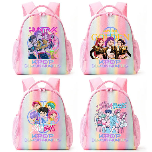 For K-Pop Demon Hunters Student Rainbow Backpack Anime Accessories HUNTR/X Rumi Mira Zoey Schoolbag Children's Birthday Gifts