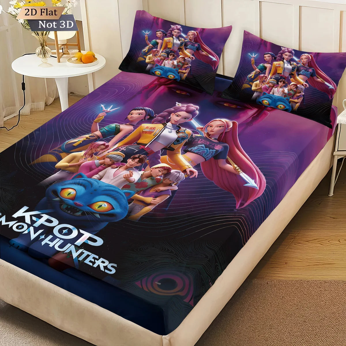 3pcs K-Pop Demon Hunters Print coreless fitted sheet Set Multiple Size Bedrooms Dormitory Bedcover Decoration Machine Washable