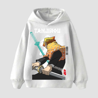 Kids Anime Demon Slayer Tomioka Print Cotton Hoodie Unisex Boys Girls Casual Tshirt 100-160cm Childrens Cartoon Clothes
