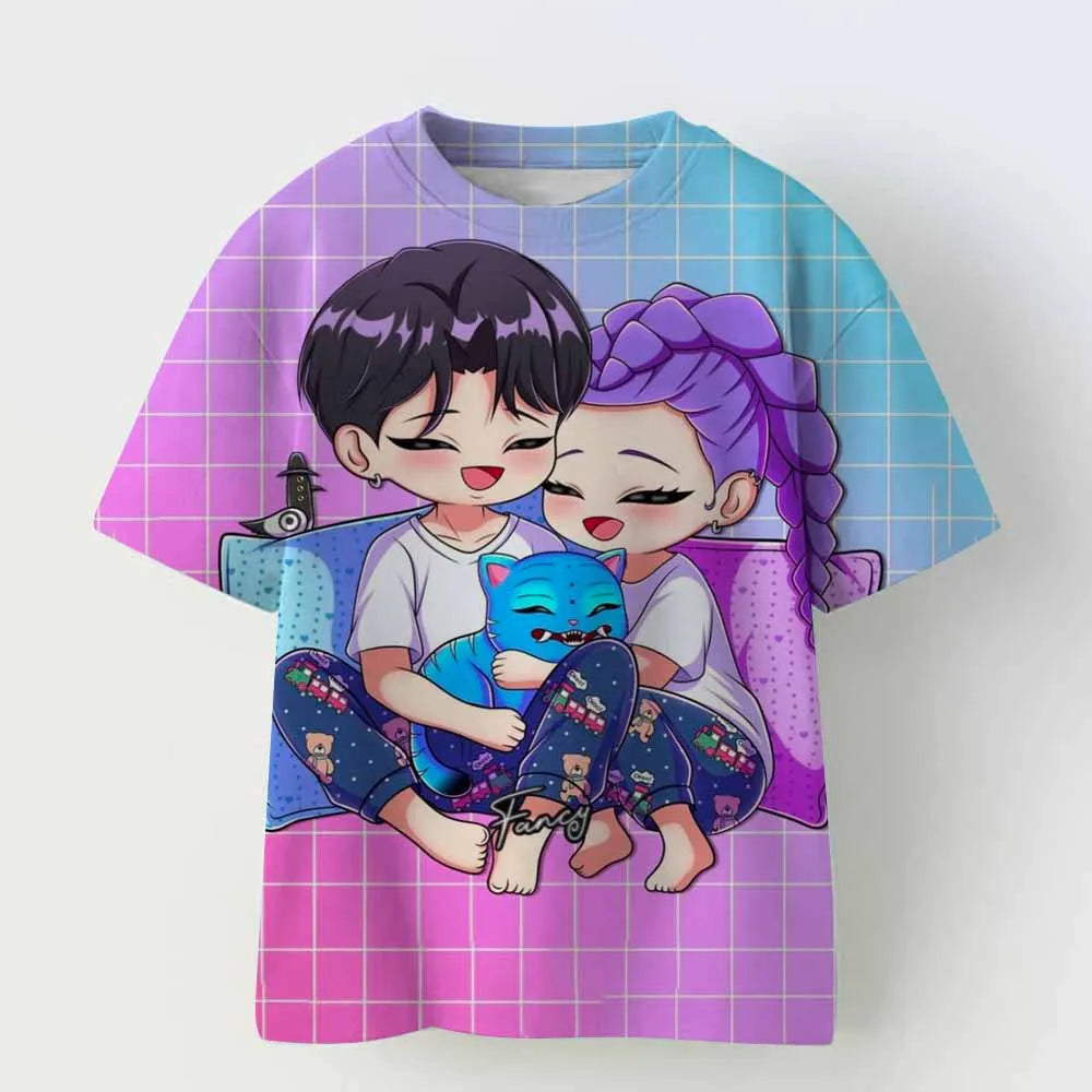 Kpop Demon Hunters Kid Adult Shirt Halloween 3D Mesh Comfortable Sports T-shirt Men's And Women's Extra Large Couple Dress