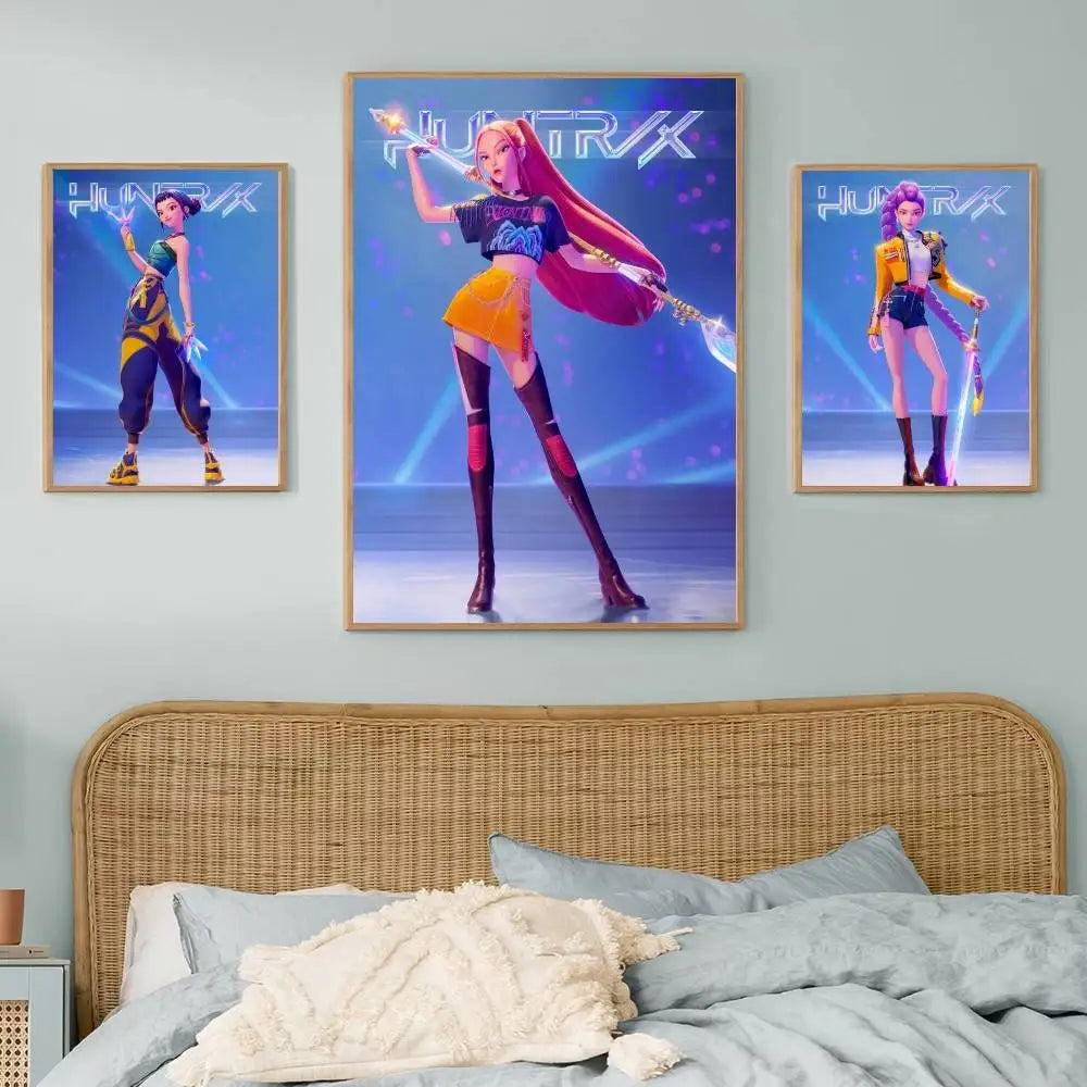 K-pop D-Demon Hunters Anime Poster Self-adhesive Art Waterproof Paper Sticker Coffee House Bar Room Wall Decor