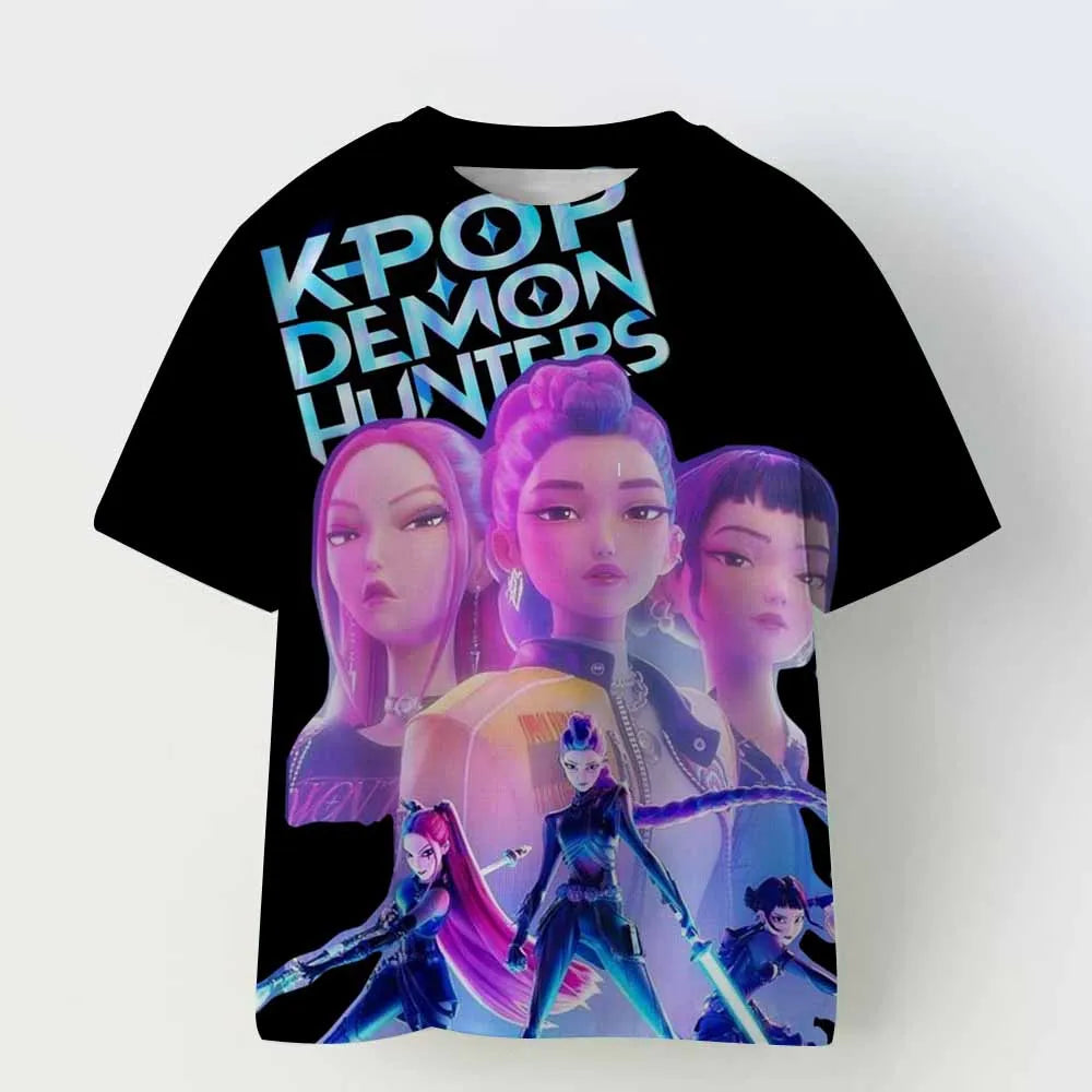 Kpop Demon Hunters Kid Adult Shirt Halloween 3D Mesh Comfortable Sports T-shirt Men's And Women's Extra Large Couple Dress