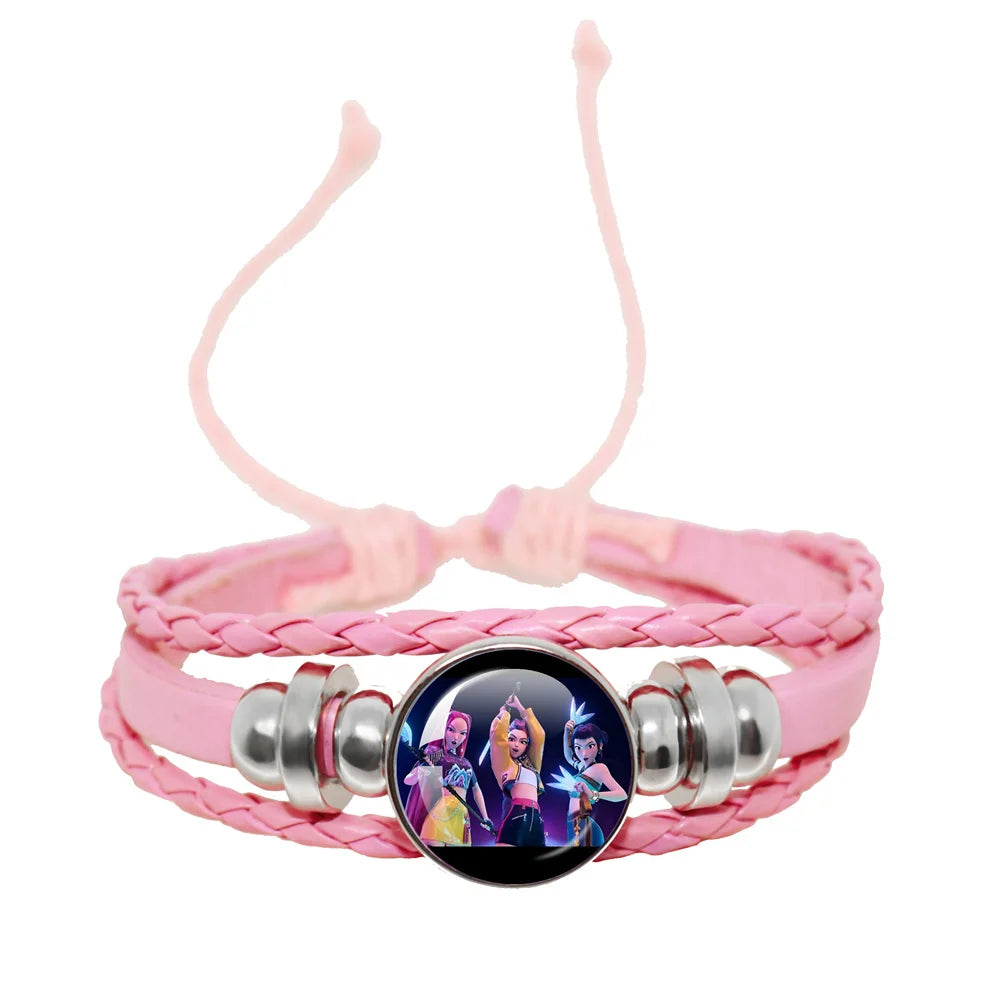 KPop Demon Hunters Pink Handmade Glass Bracelet Huntr-x Rumi Zoey Mira Bangles Jewelry Accessories Fans Couples Gift