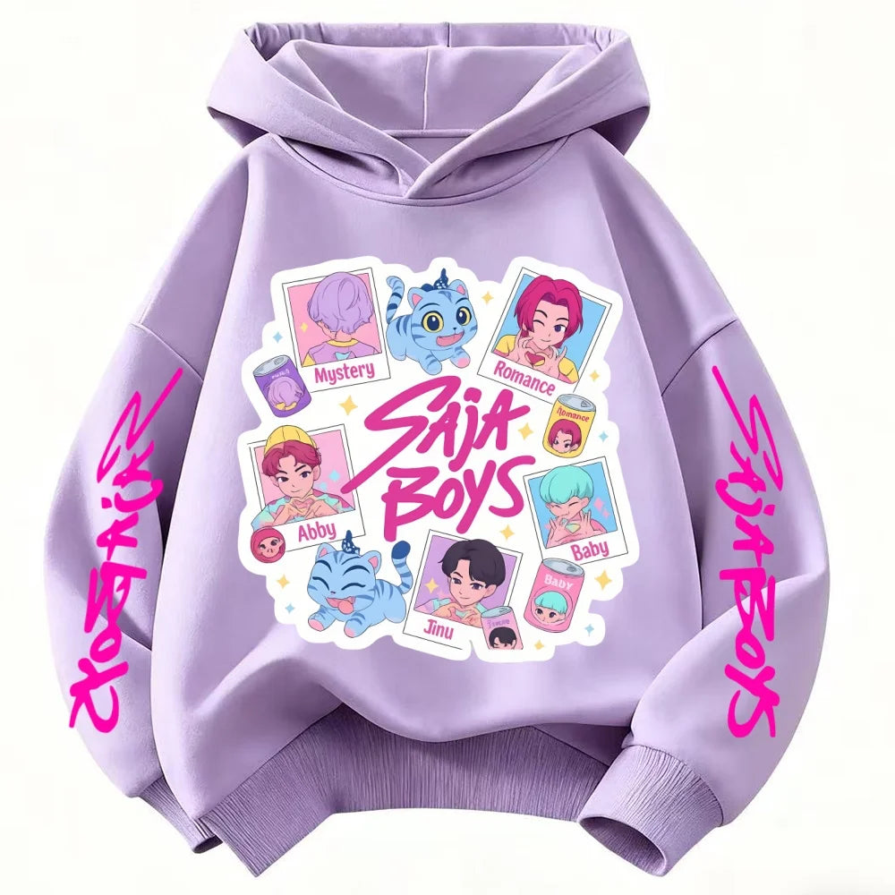 KPop Demon Hunters Children's Hoodies tops Boy Girls Coat Casual Toddle Sweatshirr white pink child 3-12 year the Spring Autumn