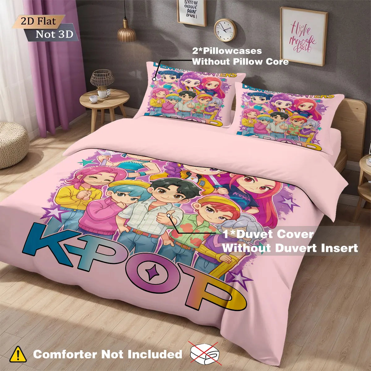 3pcs K-Pop Demon Hunters Print coreless Bedding Set Multi Sized Bedrooms Dormitory duvet Cover Decoration Soft  Machine Washable