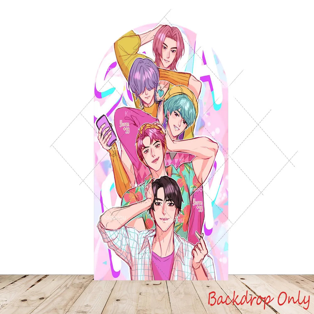 KPop Demon Hunters Backdrop Arch Cover Boy Band Girl Birthday Party Background Decoration Wall Princess Singing Group Concert