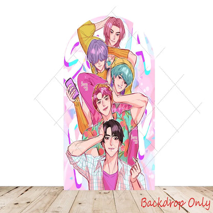 KPop Demon Hunters Backdrop Arch Cover Boy Band Girl Birthday Party Background Decoration Wall Princess Singing Group Concert
