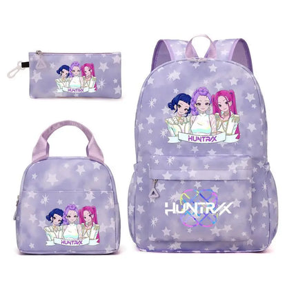 3pcs K-pop Demon Hunters Backpacks Cartoon Anime Schoolbag with A Lunch Bag Waterproof Kids Knapsacks Gifts for Student Rucksack