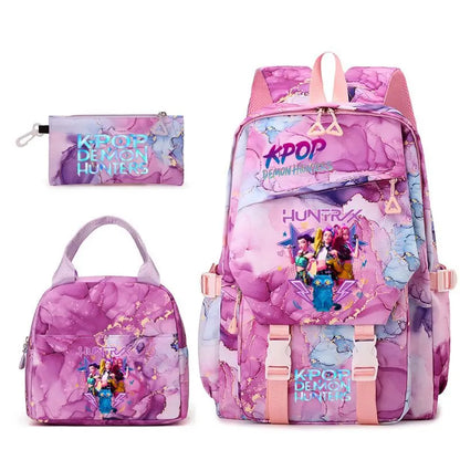 3pcs K-pop Demon Hunters Backpacks Cartoon Anime Schoolbag with A Lunch Bag Waterproof Kids Knapsacks Gifts for Student Rucksack