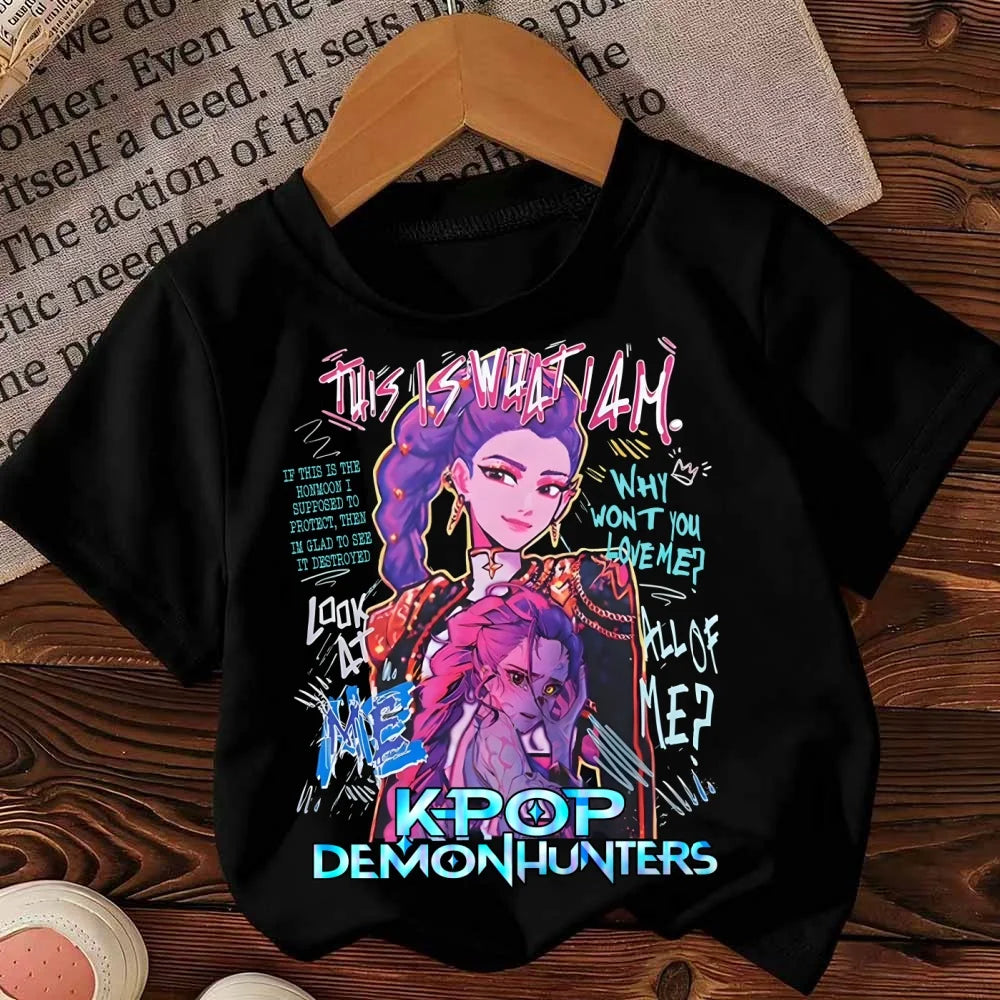 Kpop Demon Hunters T-Shirt Kids Short Sleeve Casual Fashion Summer Boys Girls Anime Clothes