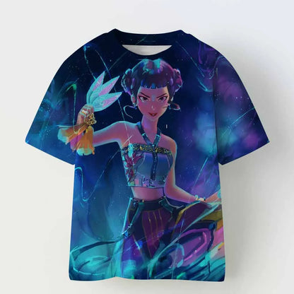 Demon Hunters Kpop T-shirt Girls Boys Short Sleeve Purple Tee Anime Children's Clothing Huntrix Tiger Harajuku Tops Tshirt Gifts