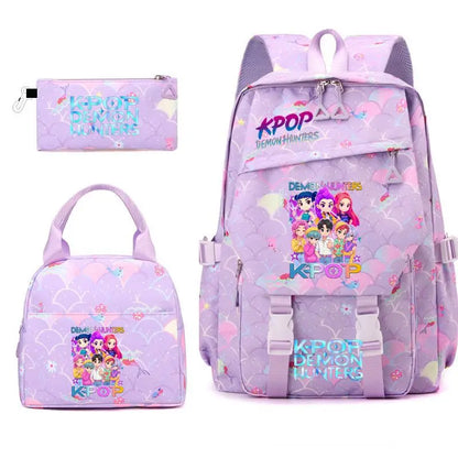 3pcs K-pop Demon Hunters Backpacks Cartoon Anime Schoolbag with A Lunch Bag Waterproof Kids Knapsacks Gifts for Student Rucksack