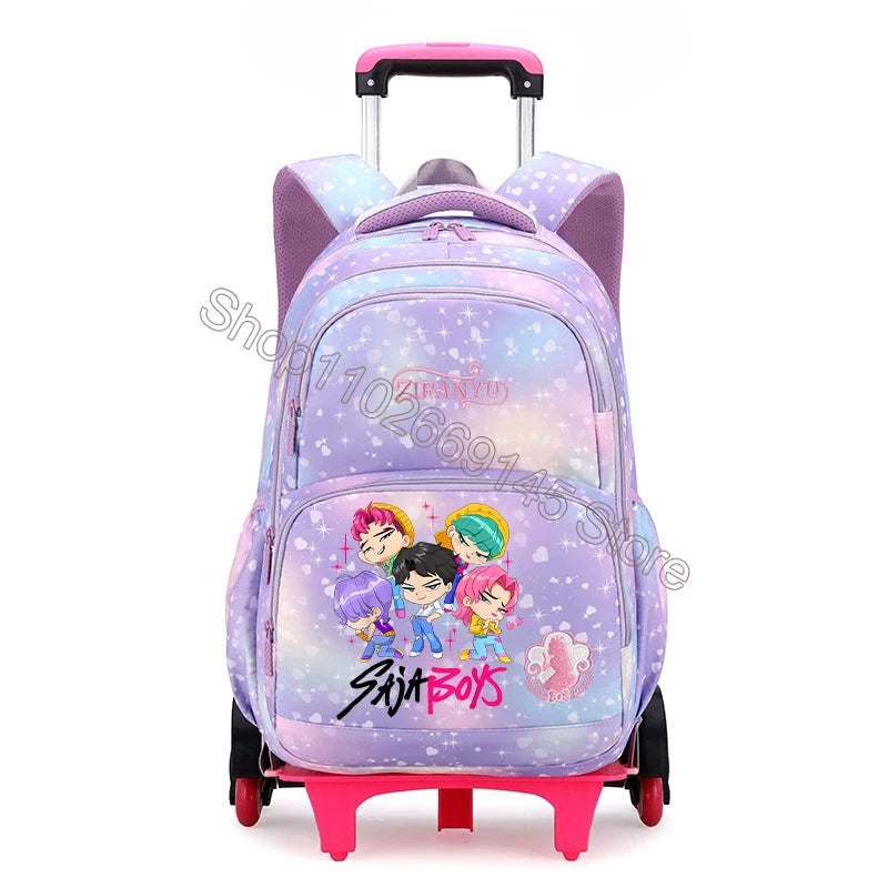 Kpop Demon Hunter Kids Backpack Kawaii Cartoon Printed School Backpack Girls Portable Trolley School Bags Children Birthday Gift