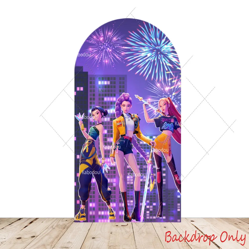 KPop Demon Hunters Backdrop Arch Cover Boy Band Girl Birthday Party Background Decoration Wall Princess Singing Group Concert