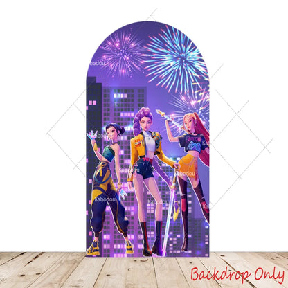 KPop Demon Hunters Backdrop Arch Cover Boy Band Girl Birthday Party Background Decoration Wall Princess Singing Group Concert