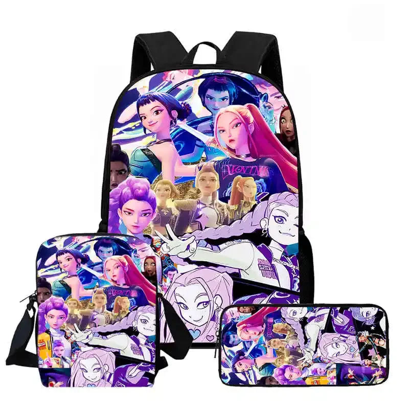 Disney Cartoon  KPop Demon Hunters Child School Backpack With Shoulder Bag Pencil Bag For Kindergarten,Light Weight Child Bags