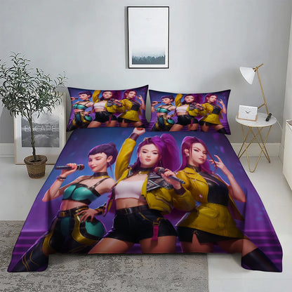 K-Pop D-Demon Hunters 3D Digital Flat sheet set Printing Bedroom Bed Sheet Pillowcase Bedding Kit for Home Decor