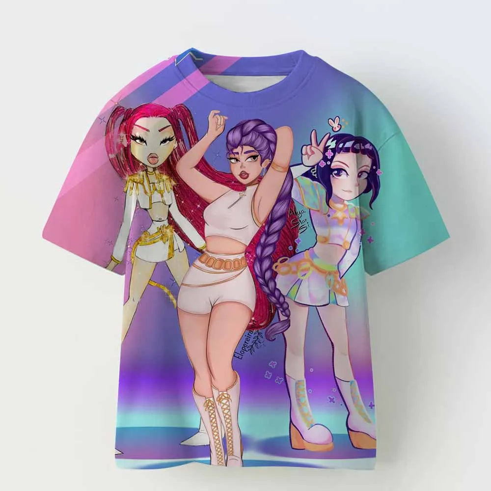 Kpop Demon Hunters Kids Clothing Short Sleeve Tee Cute Kpop Demon Hunters Tiger Harajuku T-shirt Men Women Boys Girls Black Top