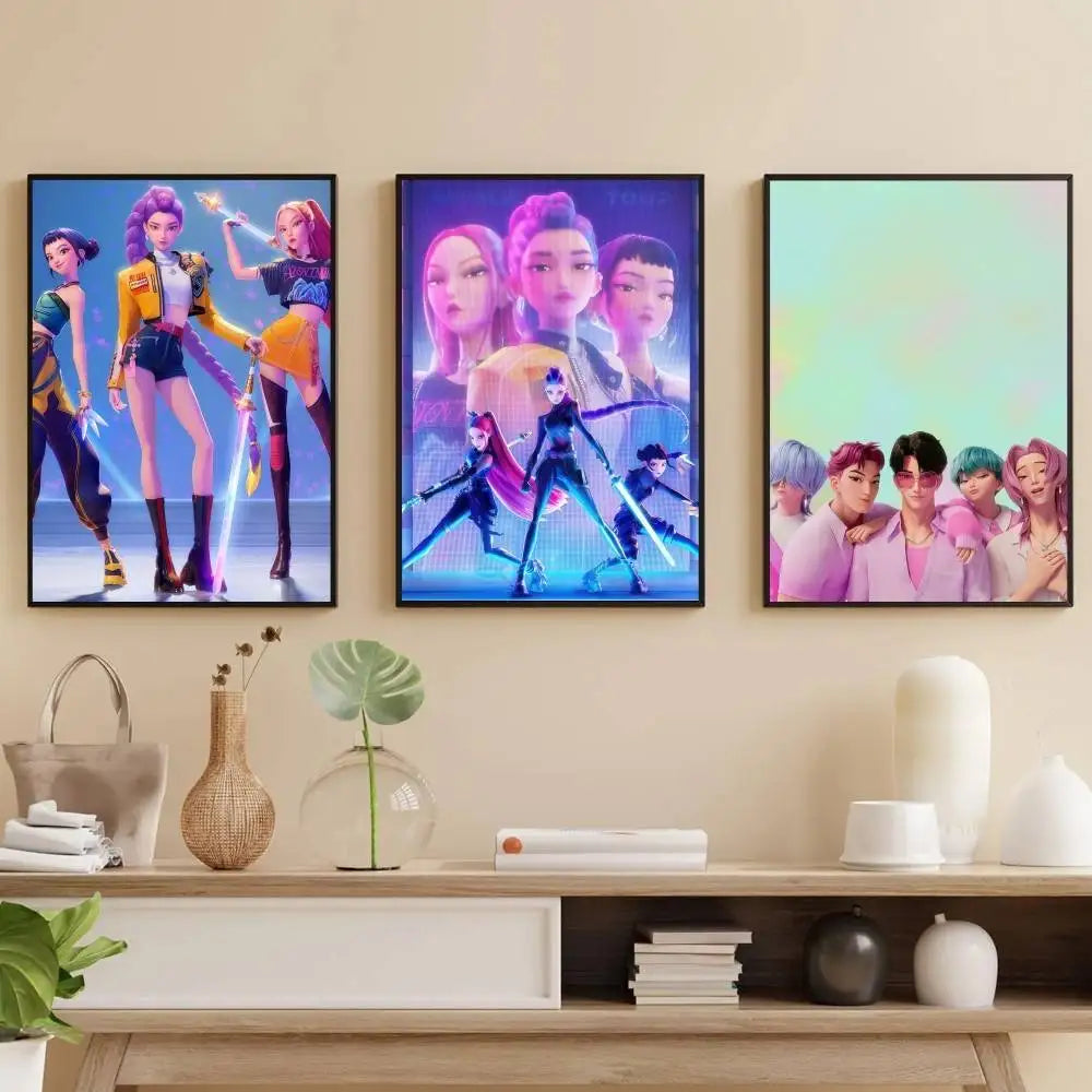 K-KPop Demon Hunter Poster Self-adhesive Art Waterproof Paper Sticker Coffee House Bar Room