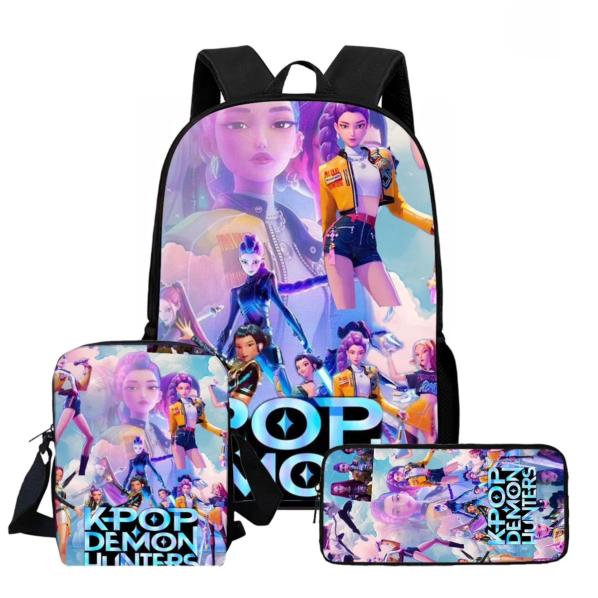 Cartoon  KPop Demon Hunters Child School Backpack With Shoulder Bag Pencil Bag For Kindergarten,Light Weight Child Bags