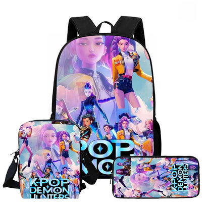 Cartoon  KPop Demon Hunters Child School Backpack With Shoulder Bag Pencil Bag For Kindergarten,Light Weight Child Bags