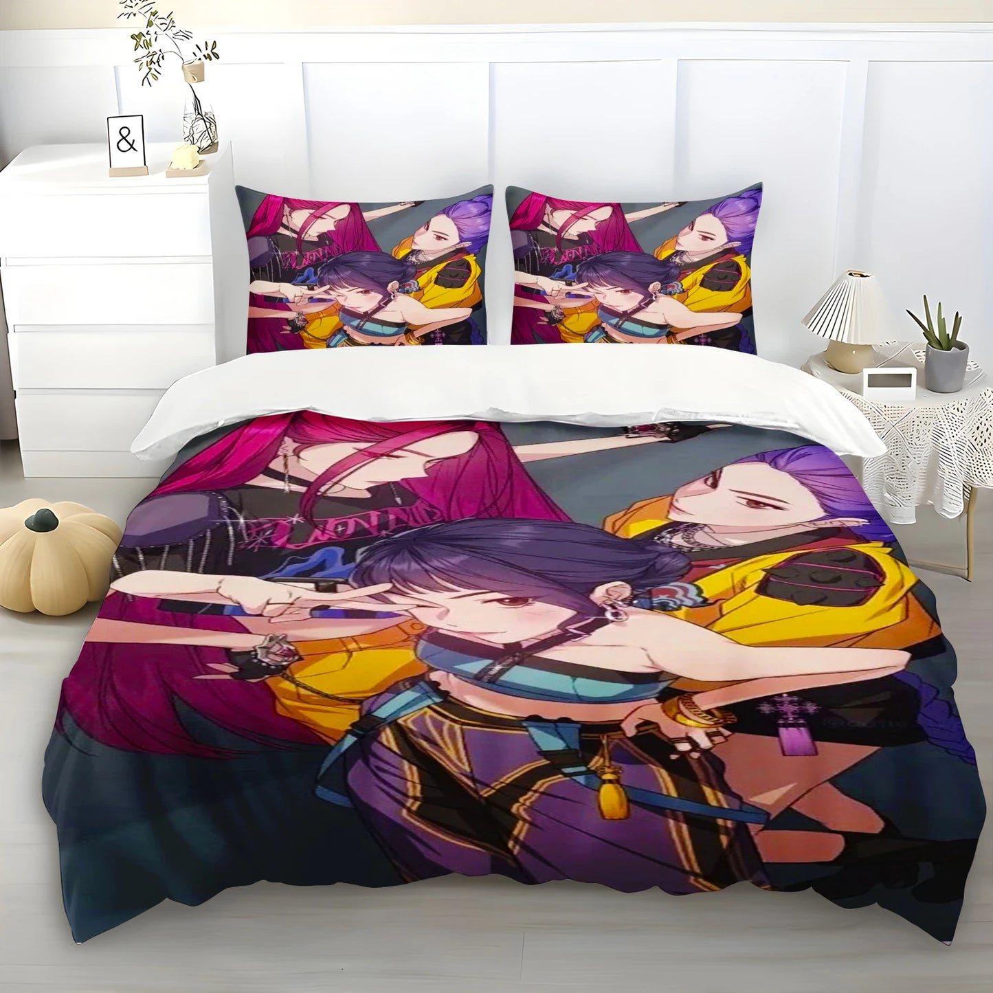 K-Pop Demon Hunters Themed Bedding Set Colorful Print Duvet Cover & Bed Sheet Student Dormitory Textile Kid Gift