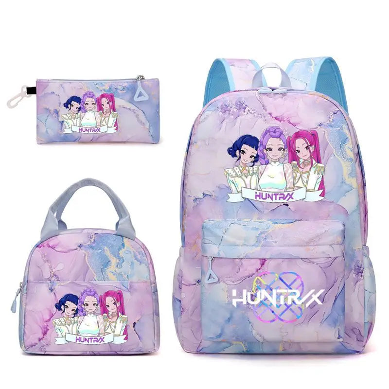 3pcs K-pop Demon Hunters Backpacks Cartoon Anime Schoolbag with A Lunch Bag Waterproof Kids Knapsacks Gifts for Student Rucksack