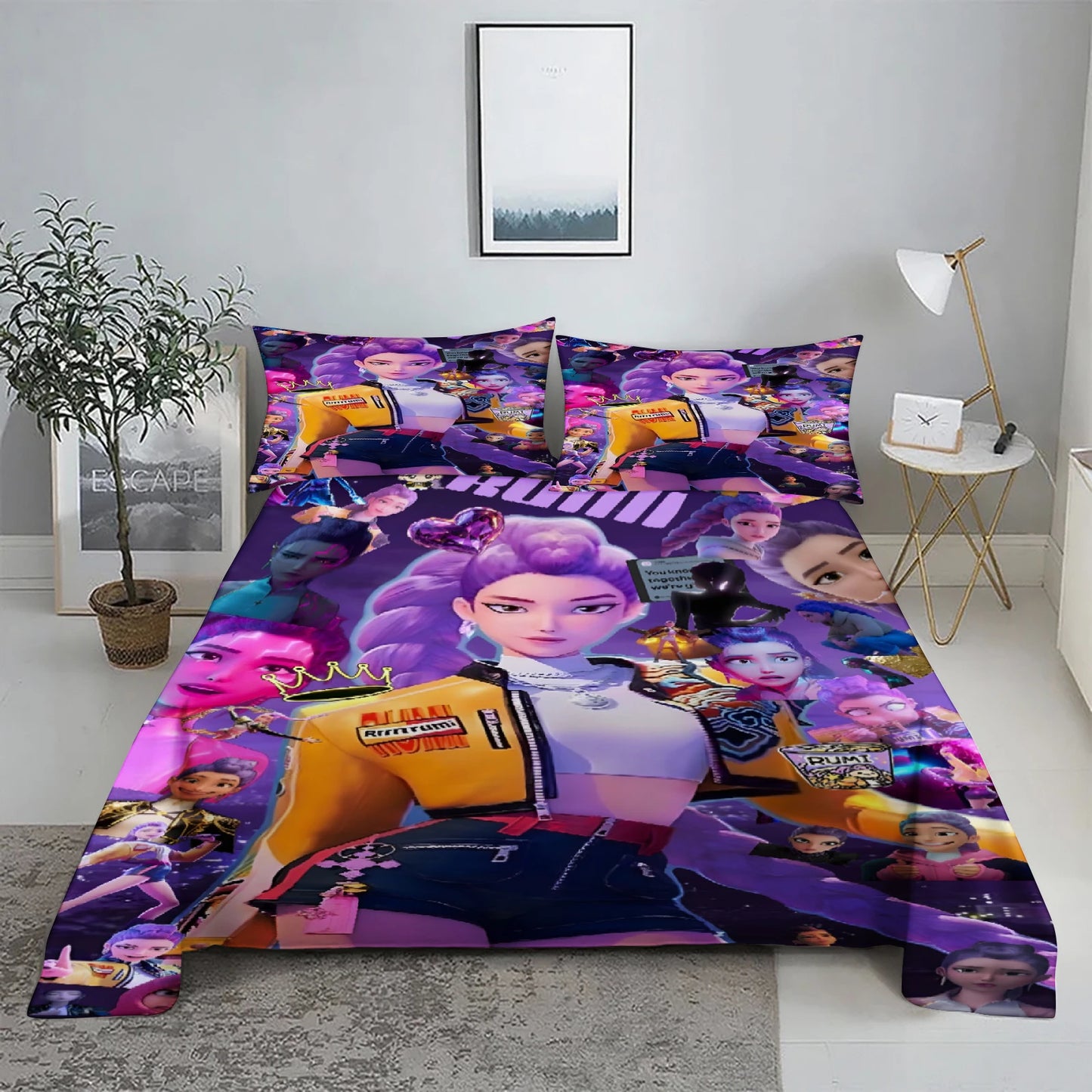 K-Pop D-Demon Hunters 3D Digital Flat sheet set Printing Bedroom Bed Sheet Pillowcase Bedding Kit for Home Decor