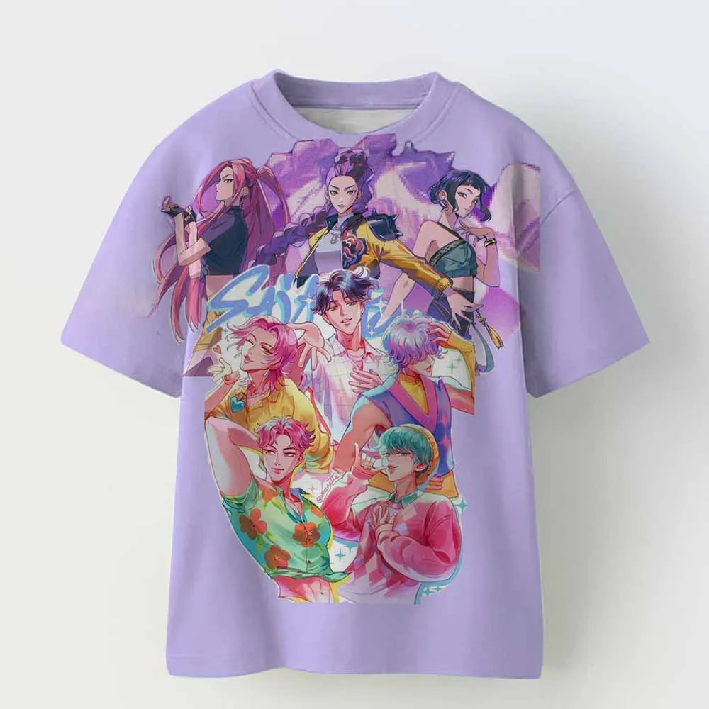 Kpop Demon Hunters Kid Adult Shirt Halloween 3D Mesh Comfortable Sports T-shirt Men's And Women's Extra Large Couple Dress