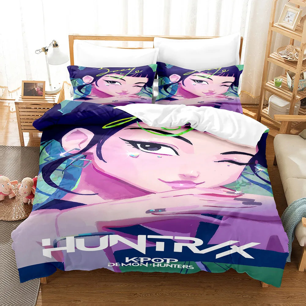 3pcs Kpop Demon Hunters Theme Duvet Cover Set EU Single Size Bedding Sets Quilt Cover Duvet Cover for Kids Adults k pop Huntrix