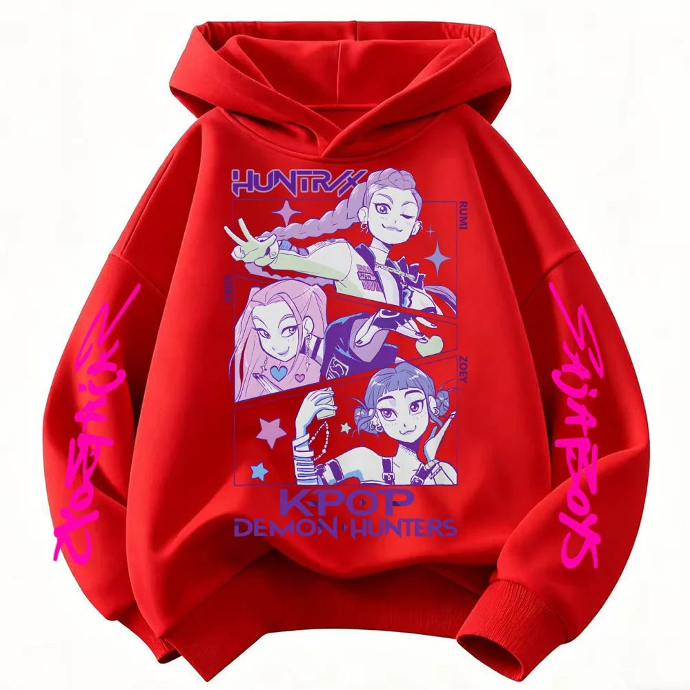 KPop Demon Hunters Huntrix Hoodie Kids Hooded Sweatshirt Baby Girls Pullover Hoodies Boys Fashion Outerwear Children's Clothing