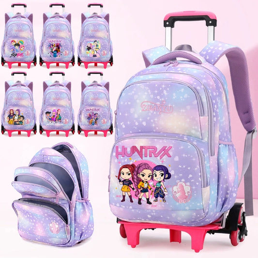 Kpop Demon Hunter Kids Backpack Kawaii Cartoon Printed School Backpack Girls Portable Trolley School Bags Children Birthday Gift