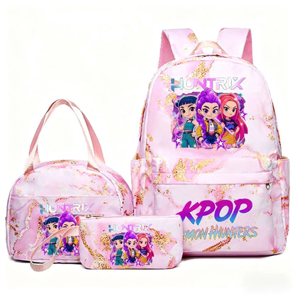 KPop Demon Hunters 3pcs Set Backpack Students Lunch Bag Set Pencil Case Anime Cartoon Fashion Print Student Back To School Gift