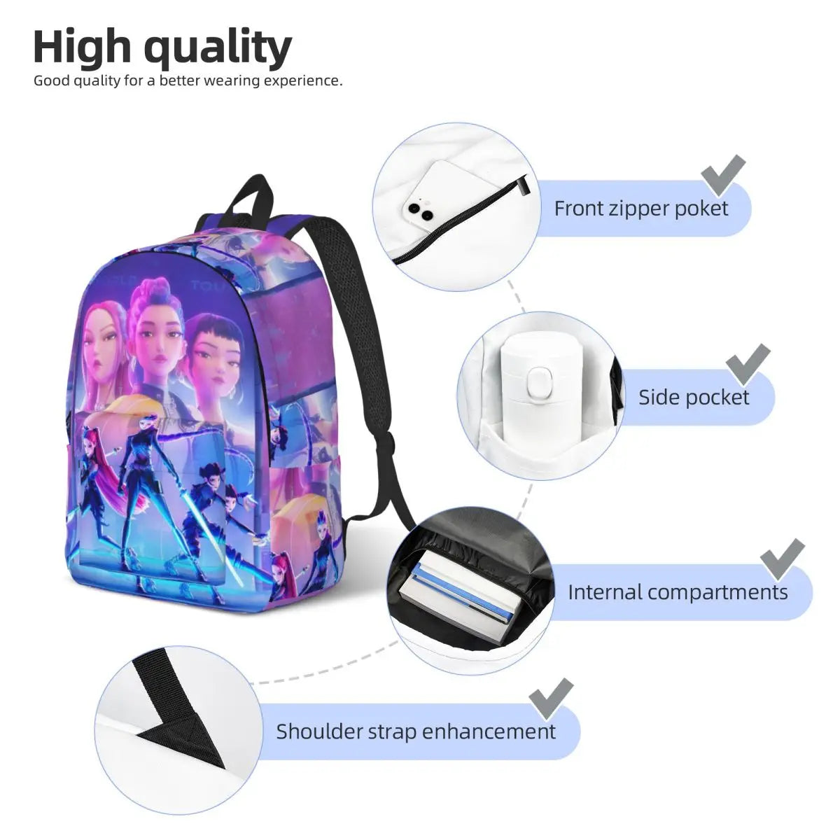 Kpop Demon Hunters Huntrix Backpack for Men Women Teenage Student Hiking Travel Daypack 2025 Movie Laptop Canvas Bags Outdoor