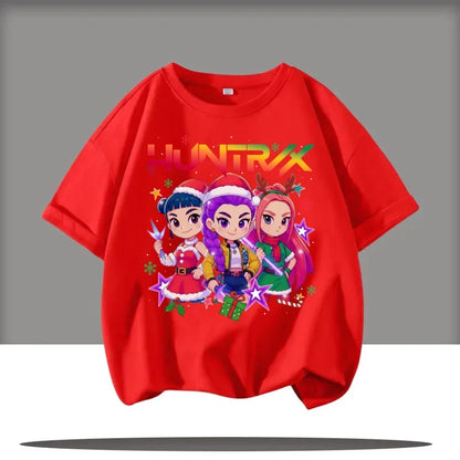 Huntrix Kpop Demon Hunters T-Shirt for Boys Girls Fans Gift Summer Crew Neck Short Sleeve Tees Fashion Kids T-shirt